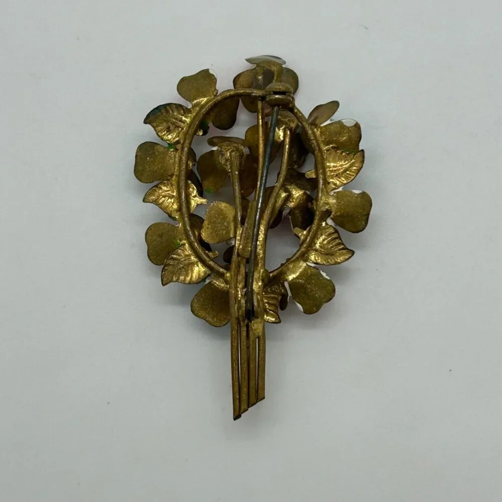Vintage Austrian Enamel Flower Bouquet Brooch Hand Painted Multicolor Floral - Picture 7 of 16